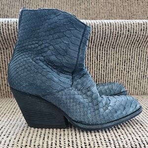 Women's Blue Snakeskin Ankle Boots